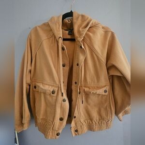 Forever 21 Yellow Hooded CARGO Bomber Jacket